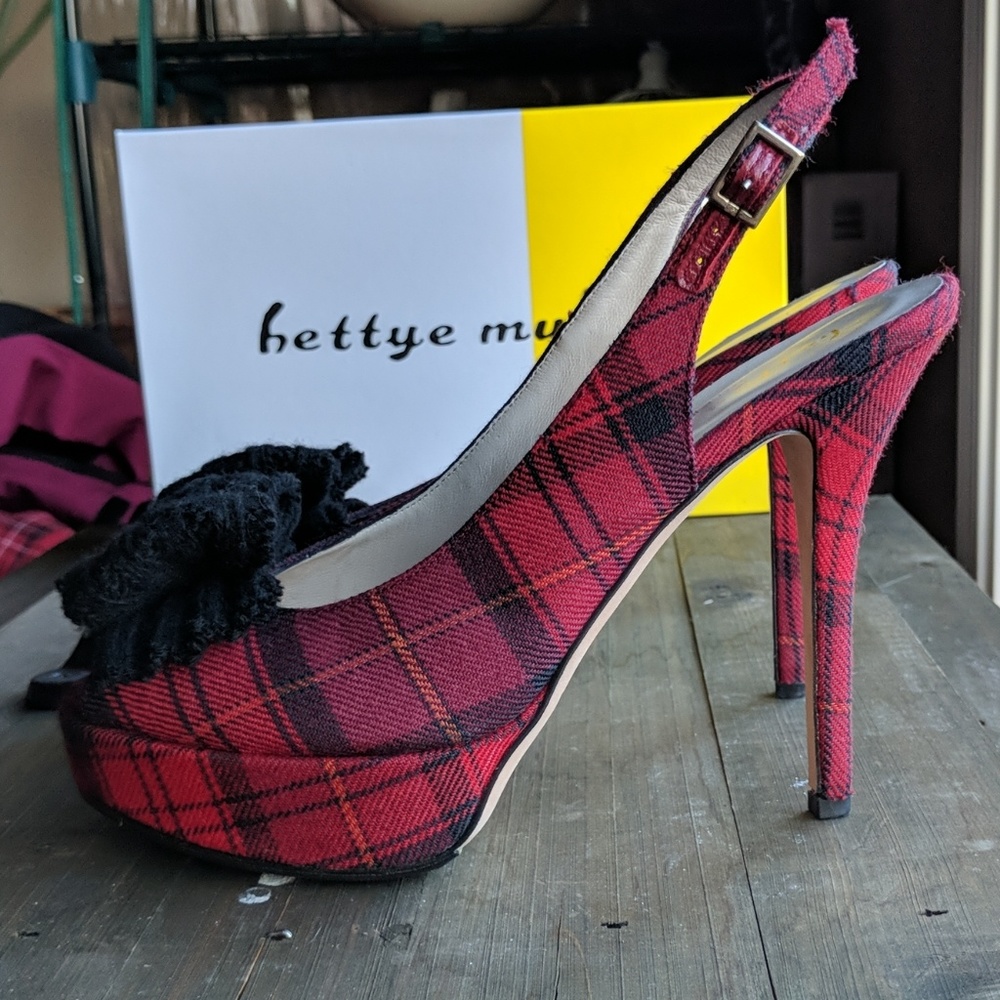 Plaid sling back heels - Picture 4 of 7